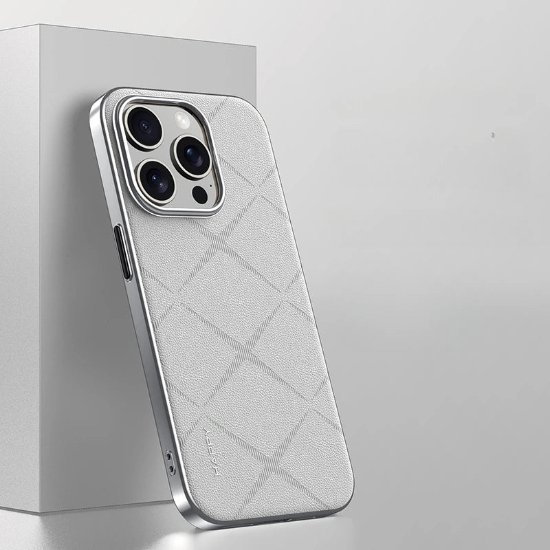 Premium Plain Leather + PC Case for iPhone 15 Series