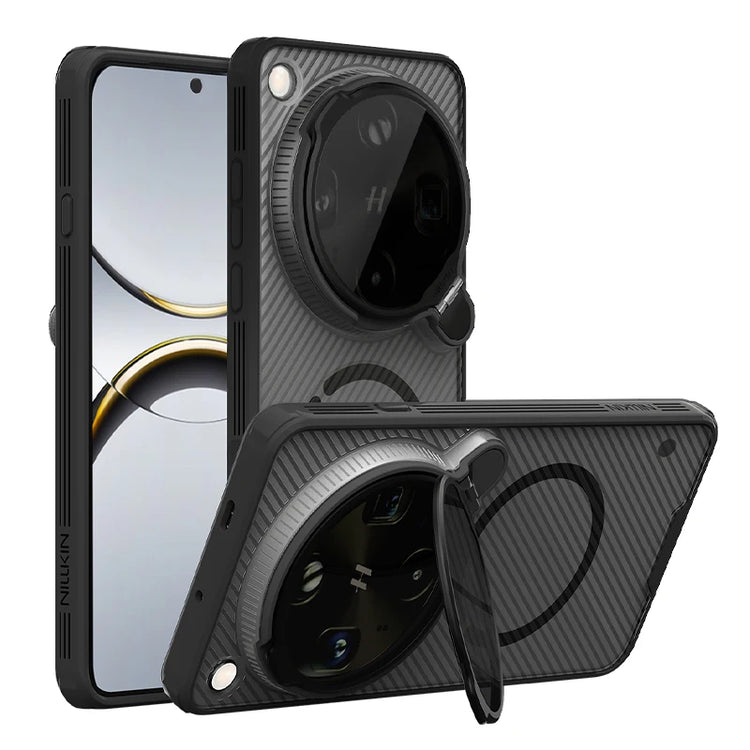 Carbon Fiber Rotatable Magnetic Kickstand Case with Lens Protection Ring for OPPO Find X9 Ultra