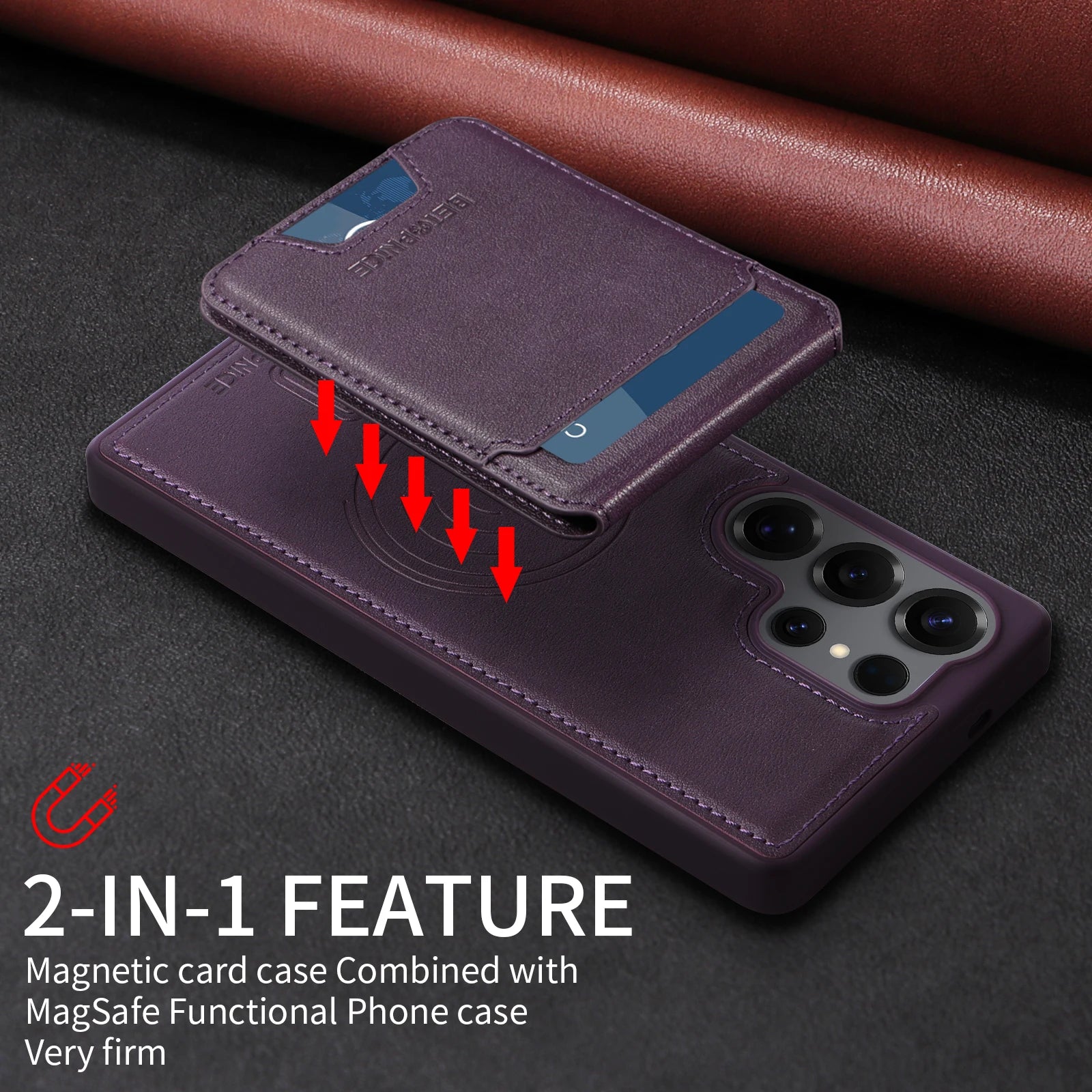 Samsung Galaxy S24 Series Magnetic Leather Case with Detachable Wallet & Card Holder