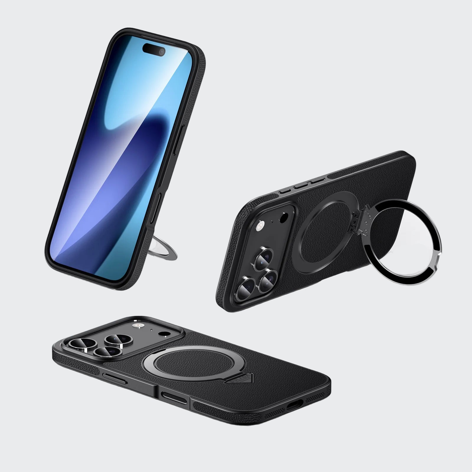 Shockproof MagSafe Leather Case with Stand for iPhone 17 Series