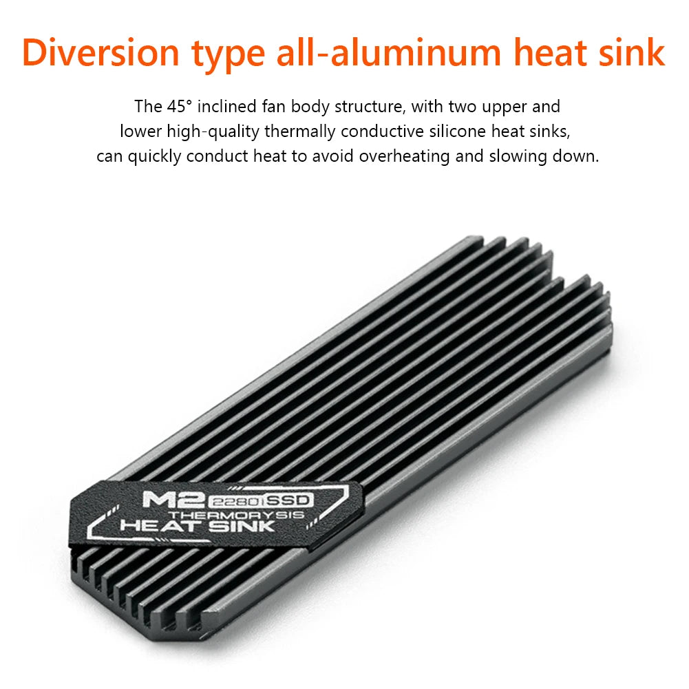 M.2 2280 Aluminum SSD Heat Sink with 45° Fins for PlayStation 5