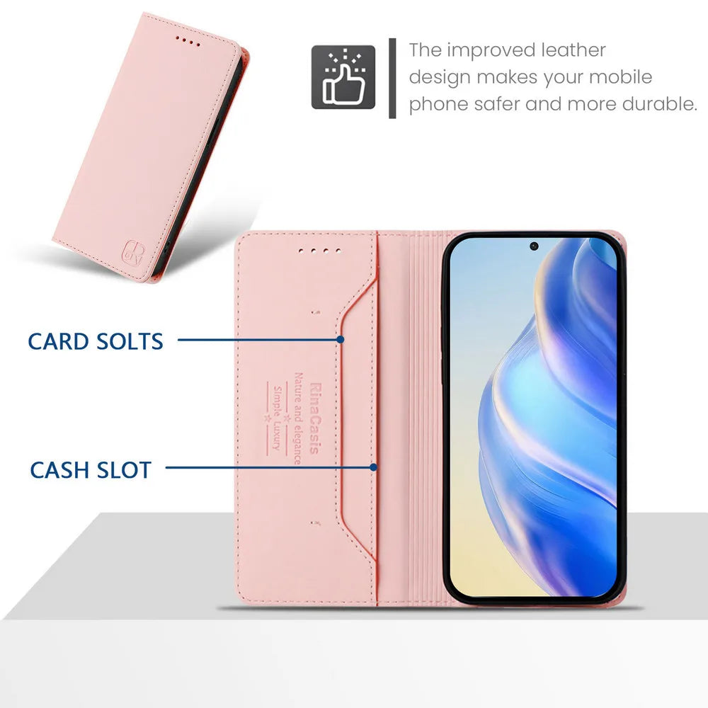 RFID-Blocking Leather Book Cover for OPPO Find X9 / X9 Pro