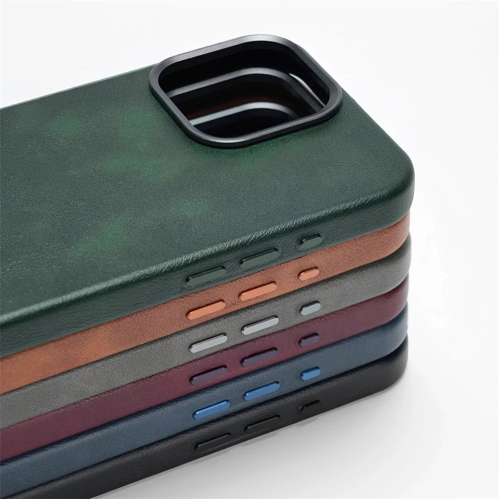 Luxury Retro PU Leather MagSafe Case for iPhone 16 Series