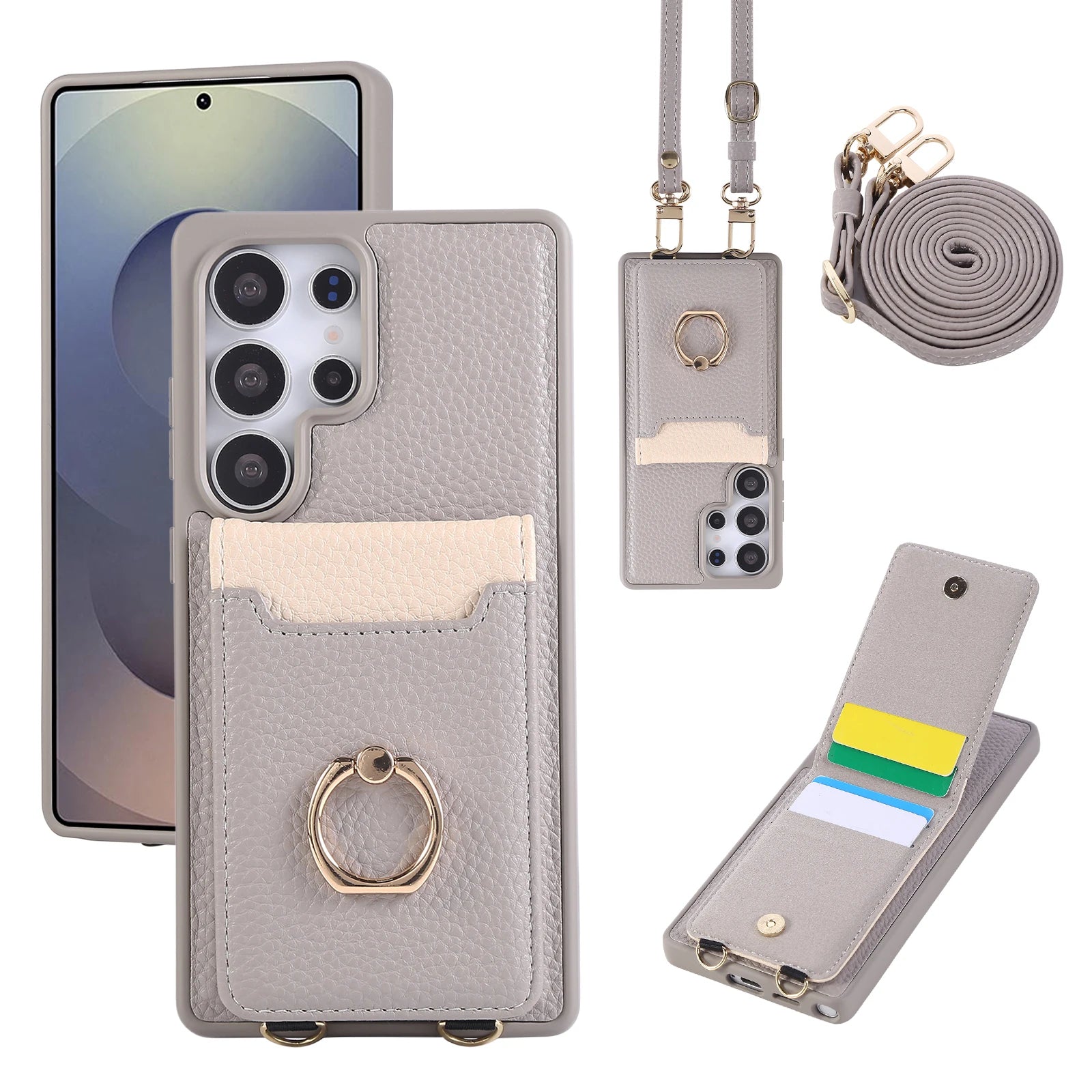 Lychee Grain Leather Crossbody Case with Detachable Long Lanyard for Samsung Galaxy S22 Series