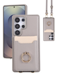 Lychee Grain Leather Crossbody Case with Adjustable D-Ring Strap and Card Wallet for Samsung Galaxy S23 Series
