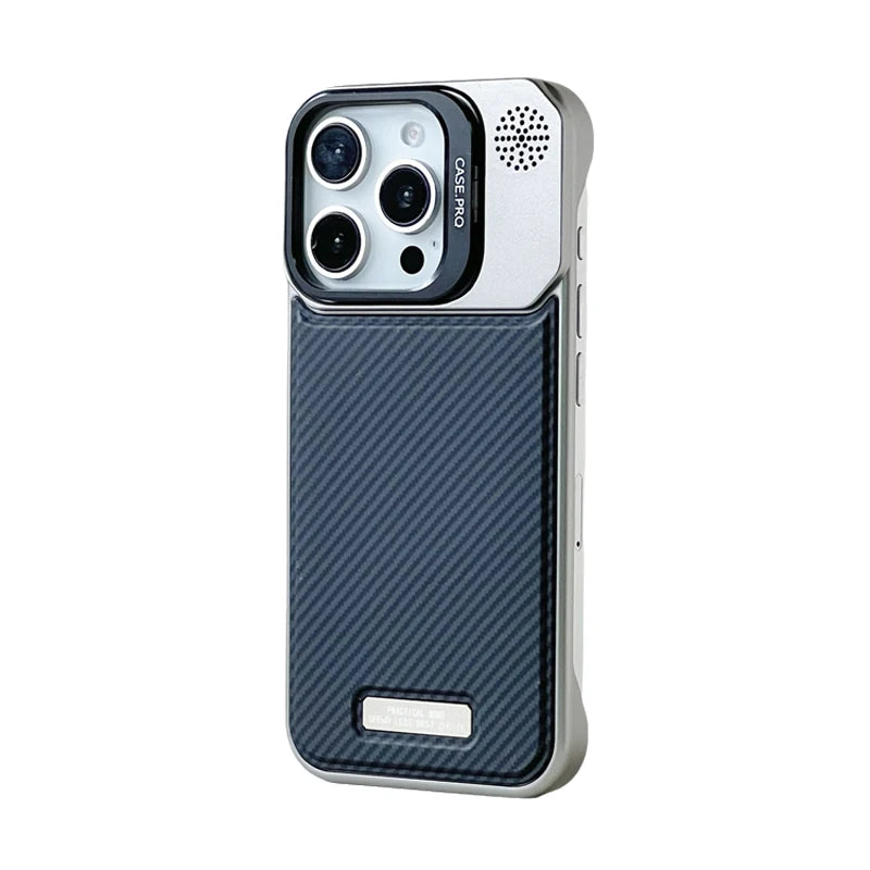 Carbon Fiber Pattern MagSafe Case with Alloy Lens Holder for iPhone 15 Series