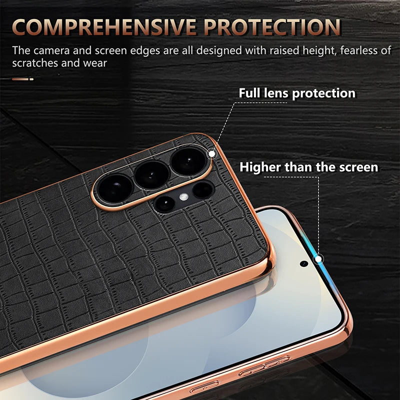 Crocodile Pattern Skin-Feel Phone Case for Samsung Galaxy S25 Series