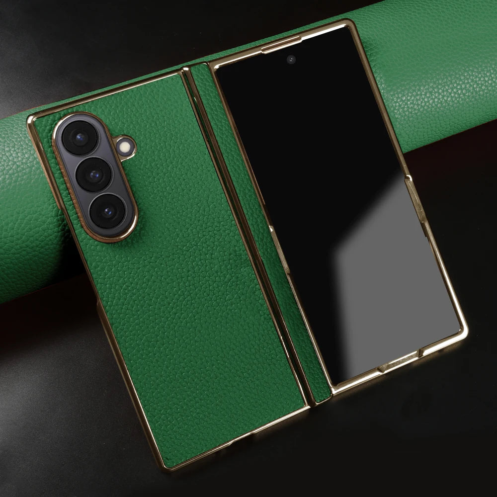 Genuine Leather Case with Raised Camera Protection Ring for Samsung Galaxy Z Fold 7