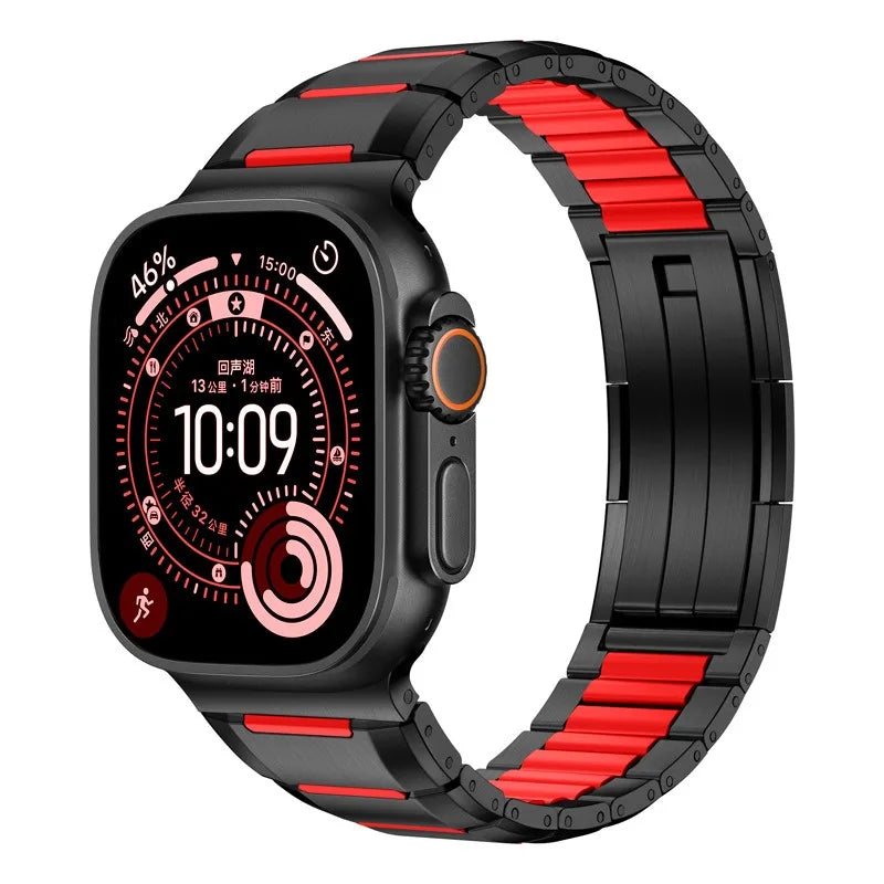 Steel and Fluororubber Segmented Bracelet Band with Removable Links for Apple Watch