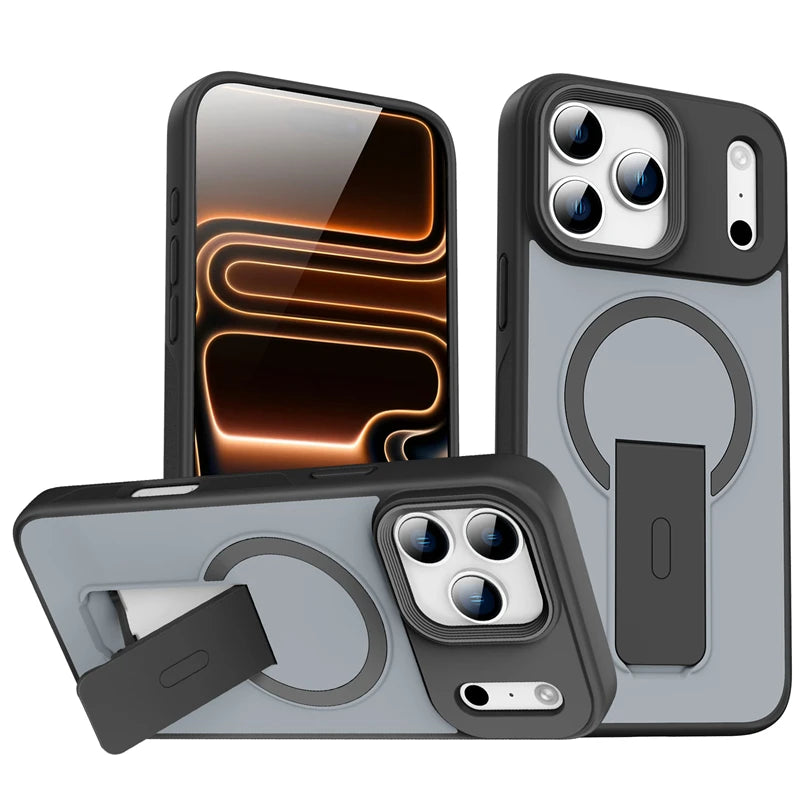 Shockproof MagSafe Matte Case with Built-In Holder for iPhone 17 Series