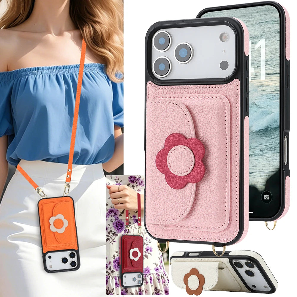 Crossbody Leather Wallet Case with Card Slots and Stand for iPhone 17 Series