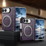 Crocodile-Pattern Leather MagSafe Case with 360° Rotating Ring Stand for iPhone Duo