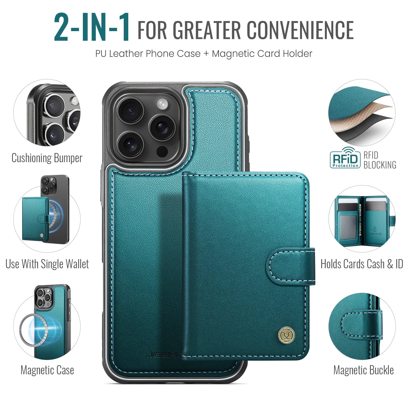 MagSafe Compatible Wallet Case with Card Slots & Stand for iPhone 16 Series