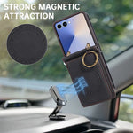 Samsung Galaxy Z Flip 7 Leather Magnetic Wallet Case with Card Slots