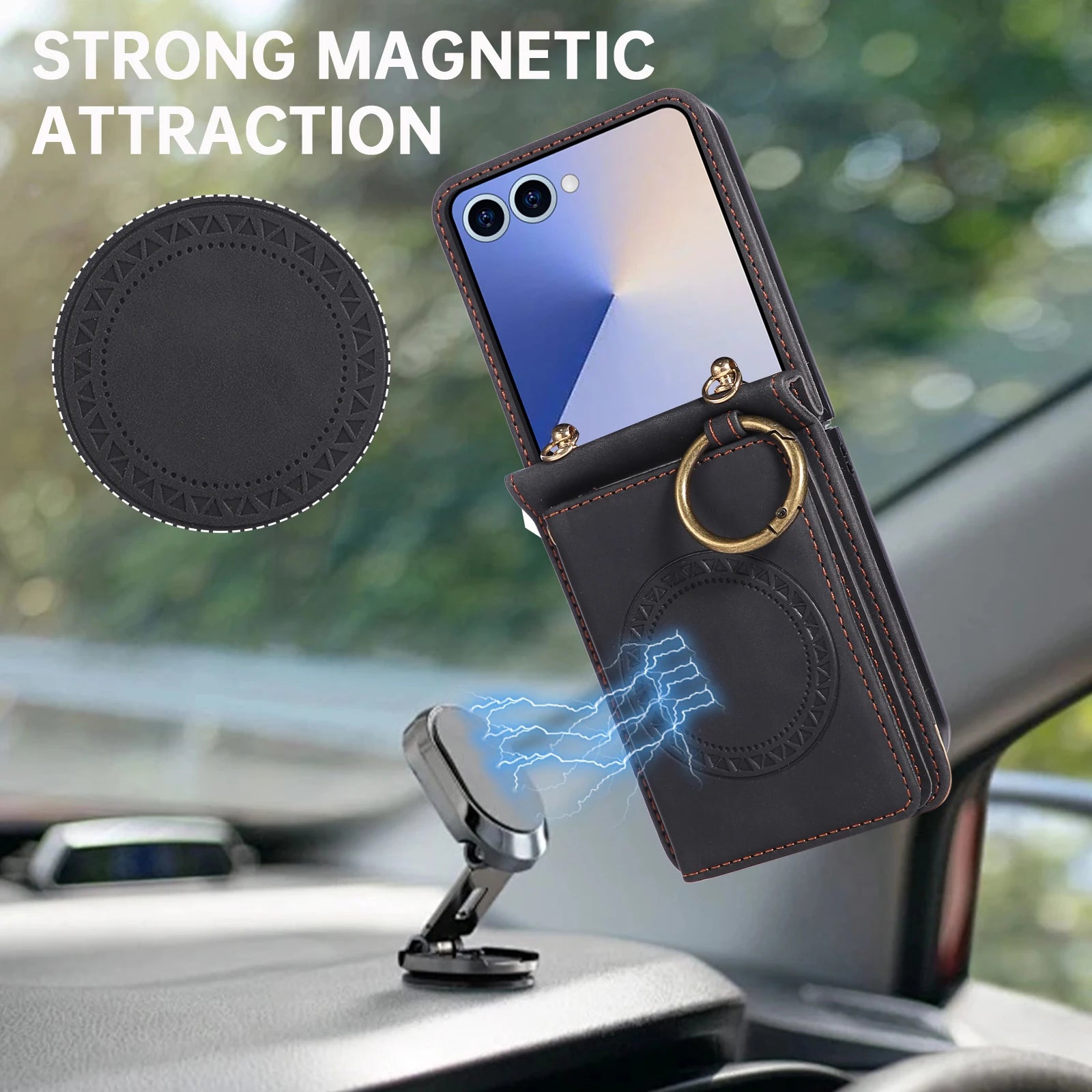 Samsung Galaxy Z Flip 7 Leather Magnetic Wallet Case with Card Slots