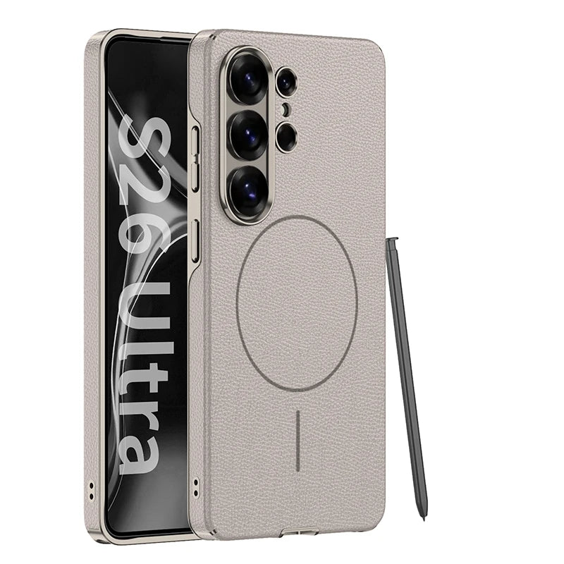 Luxury PU Leather Magnetic Case with Lens Protection for Samsung Galaxy S26 Ultra