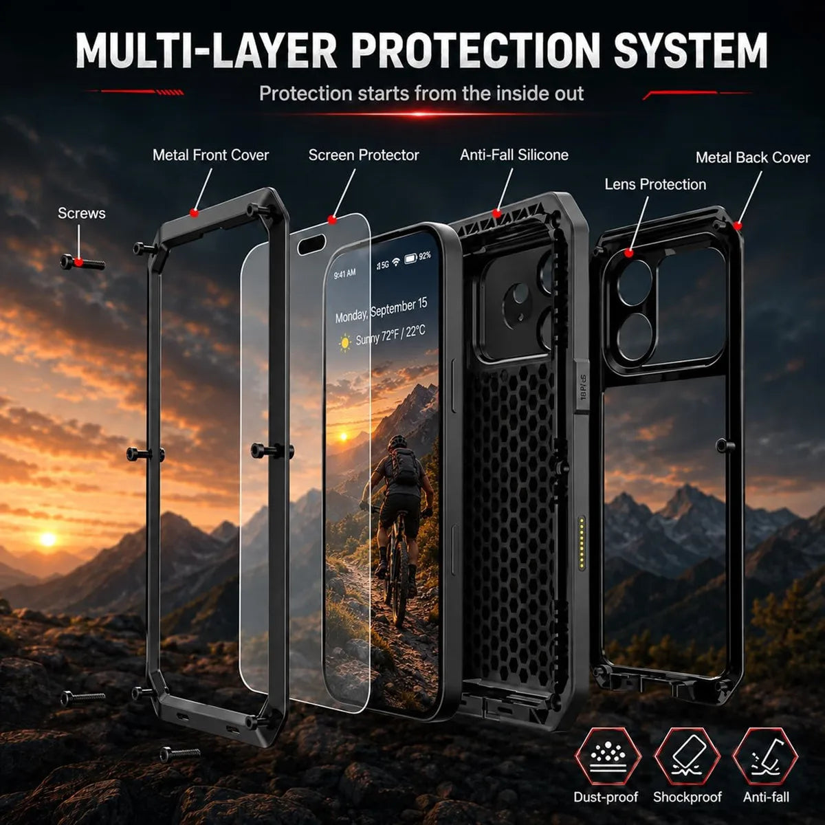 Heavy Duty Metal Case with Built-In Screen Protector for iPhone 18 Series