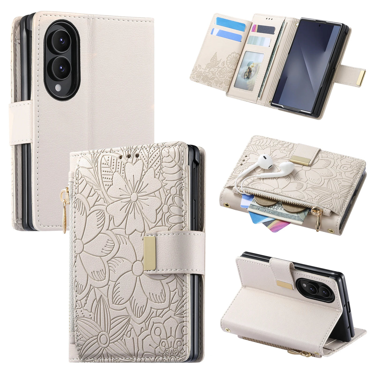 Leather Flip Wallet Case with Adjustable Kickstand for Samsung Galaxy Z Fold 8