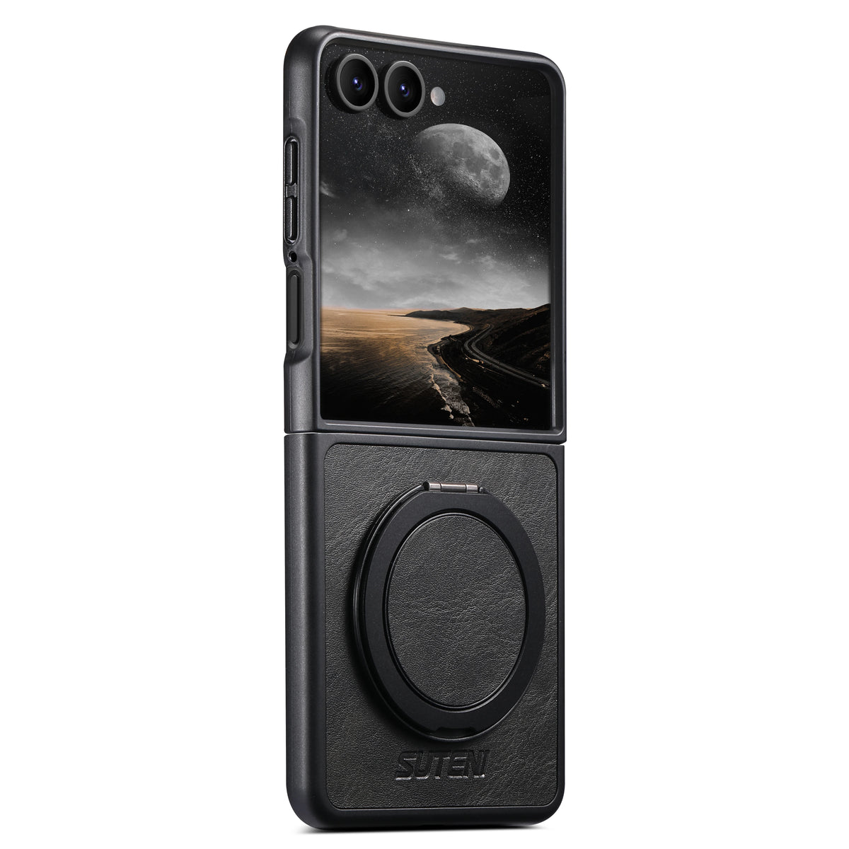 Textured Leather Magnetic Case with Rotating Ring for Samsung Galaxy Z Flip 8