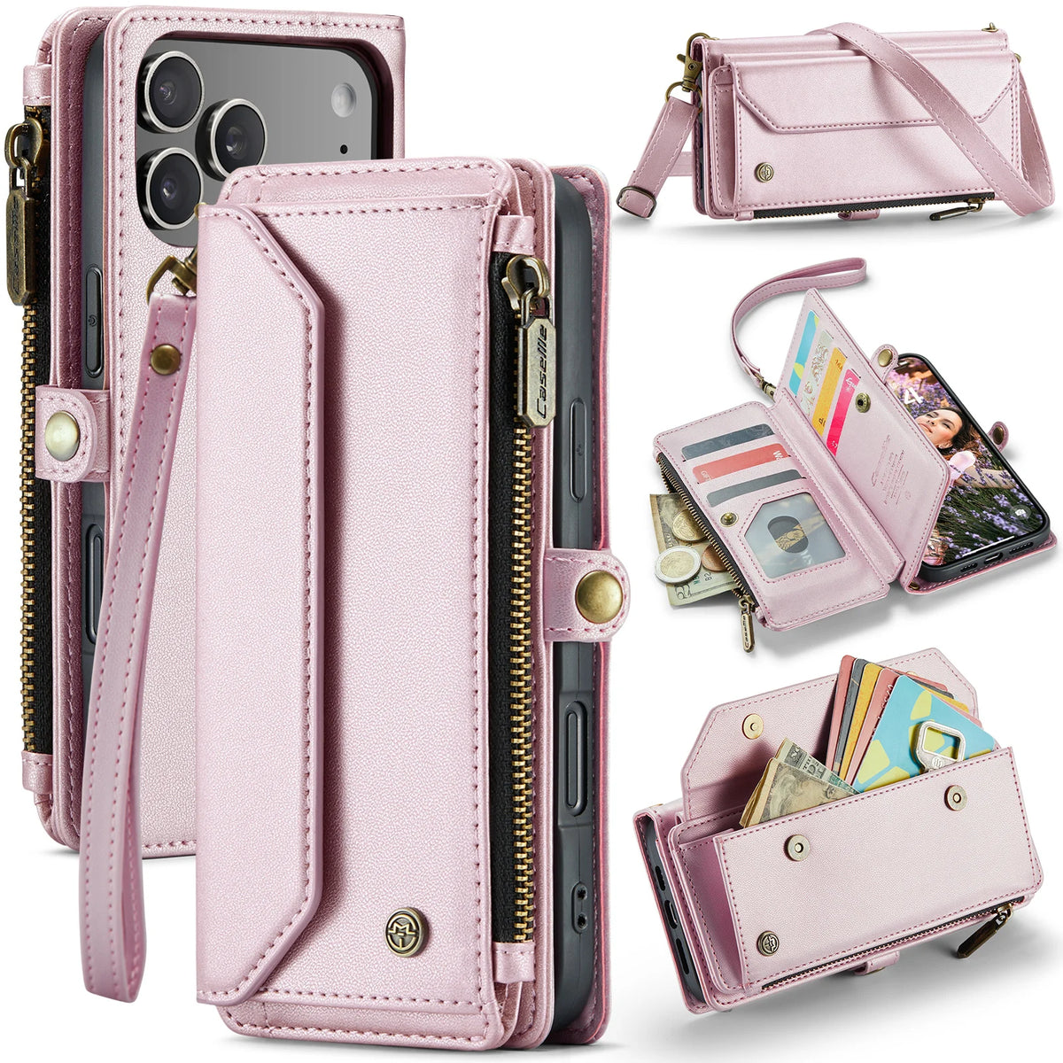 Leather Crossbody Wallet Case with Removable Shoulder Strap for iPhone 18 Series