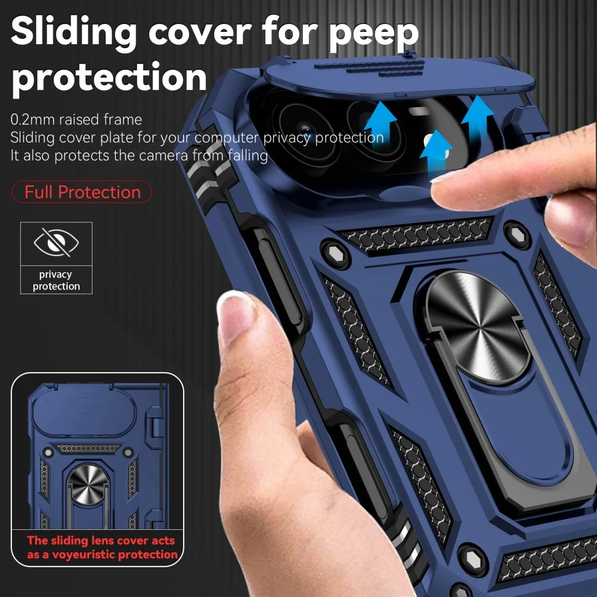 Military-Grade Case with Flip Camera Cover and Rotating Ring Stand for iPhone Duo