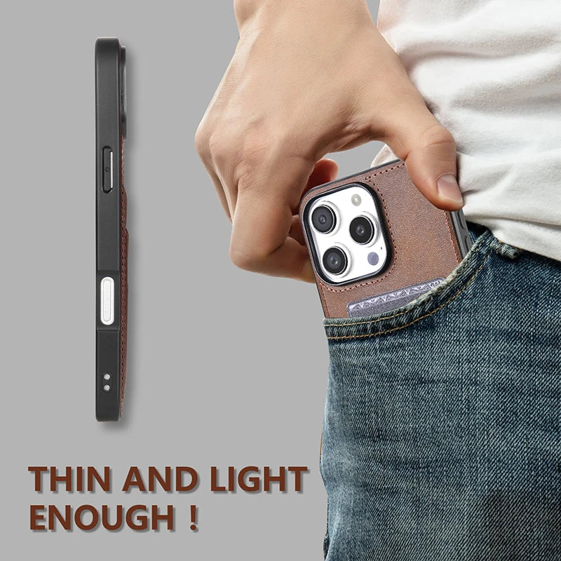 Premium Leather Protective Case with Card Holder Pocket for iPhone 16 Series