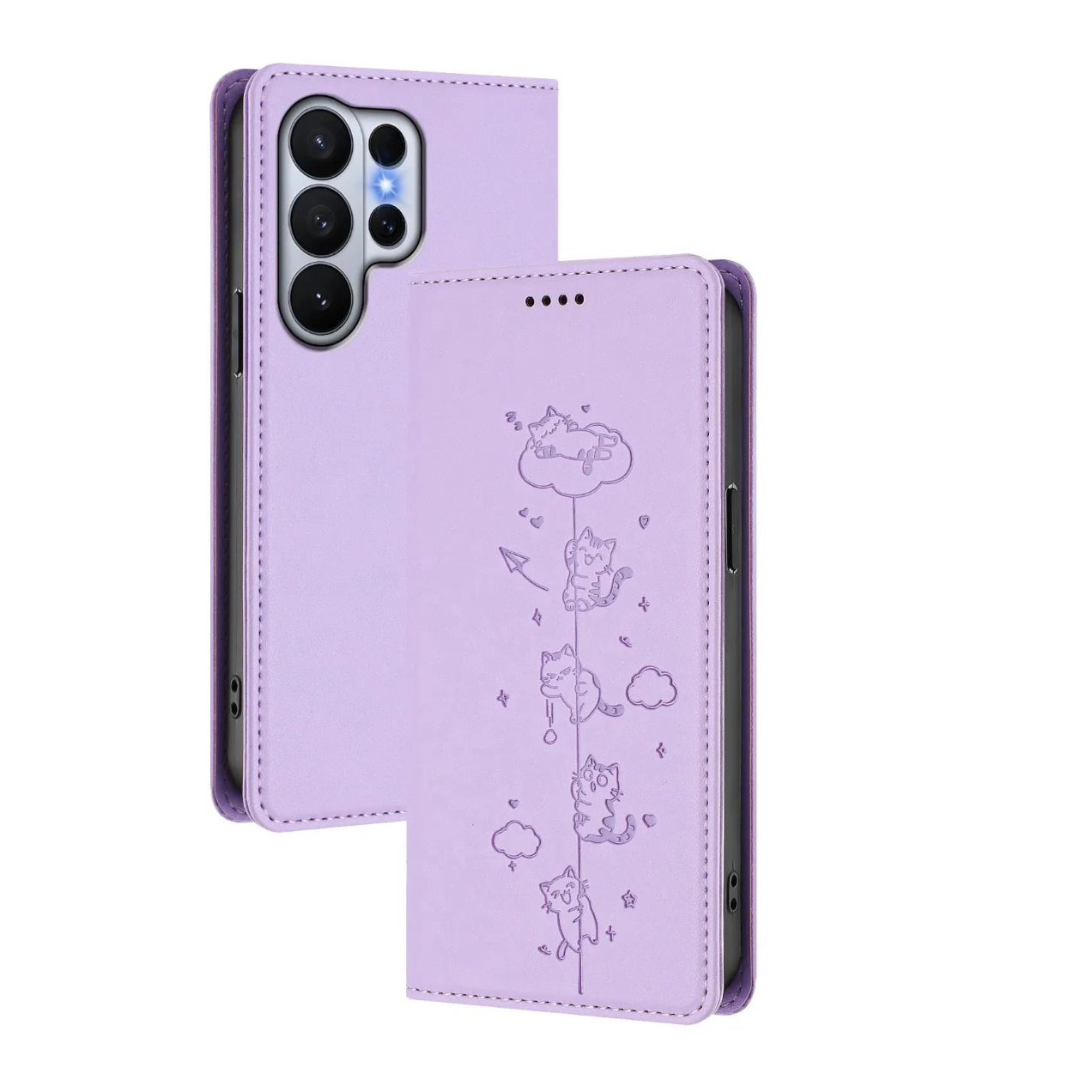 Cute Cat Embossed Leather Wallet Case for Samsung Galaxy S26 Series