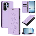 Cute Cat Embossed Leather Wallet Case for Samsung Galaxy S26 Series