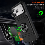 iPhone 17 Series Armor Protective Magnetic Case with Metal Ring Stand & Card Holder Back