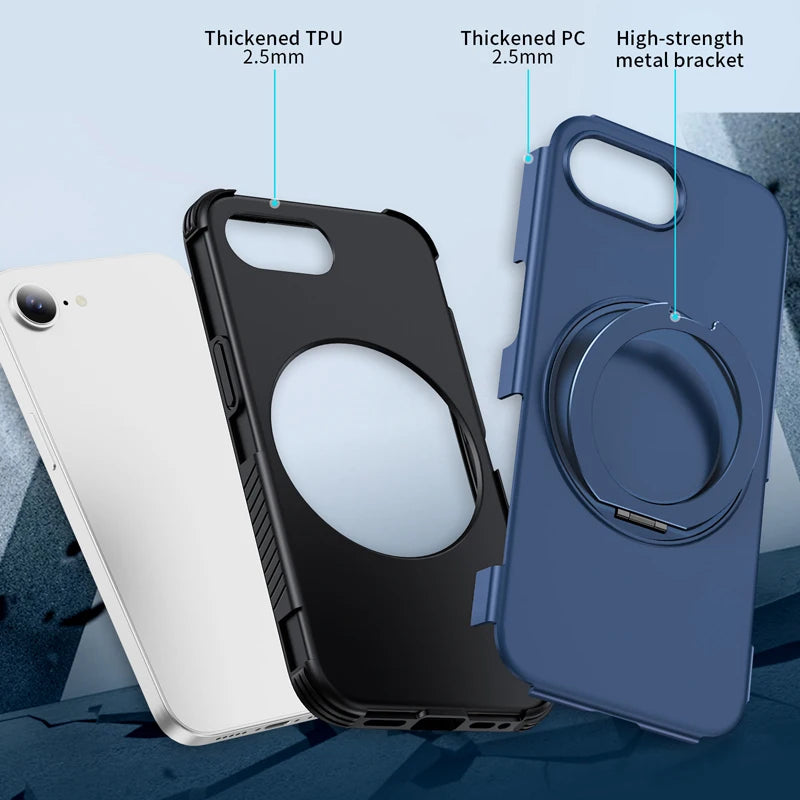 Shockproof Dual-Layer Case with 360° Rotating Ring Stand for iPhone 17e