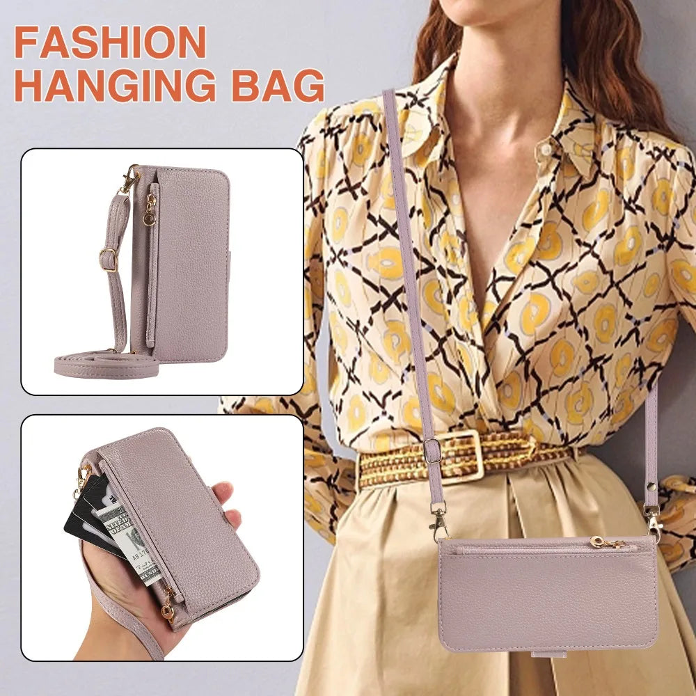 Crossbody Leather Wallet Phone Case with Card Holder for iPhone 16 Series