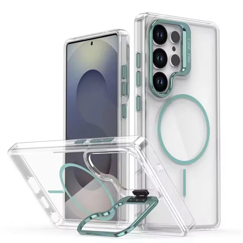 Crystal Clear Shockproof MagSafe Case with Camera Kickstand for Samsung Galaxy S26 Series