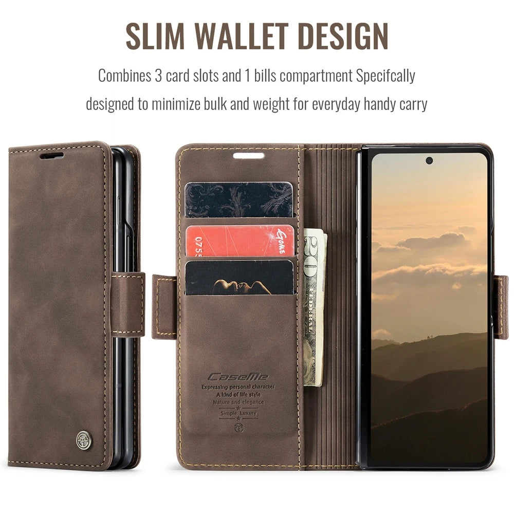 Samsung Galaxy Z Fold 7 Shockproof Retro Leather Wallet Case