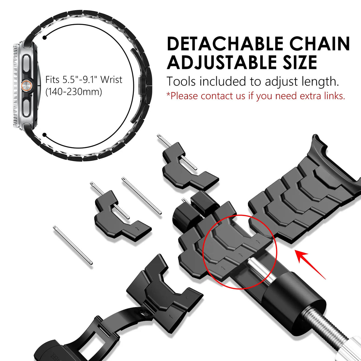 Metal Bracelet Strap with Butterfly Folding Clasp for Samsung Galaxy Watch 9