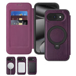 Google Pixel 9 Series Leather Flip Case with Card Slot and Magnetic Ring Holder