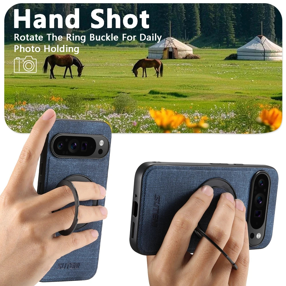 Google Pixel 9 Series Denim Magnetic Case with 360° Ring Bracket & Kickstand