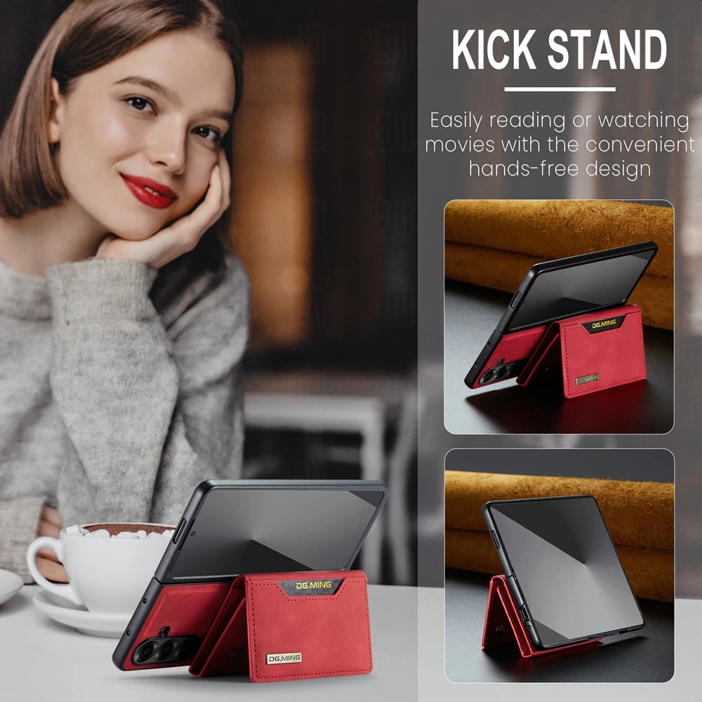 Samsung Galaxy Z Fold 7 Magnetic Leather Wallet Case with Built-in Kickstand