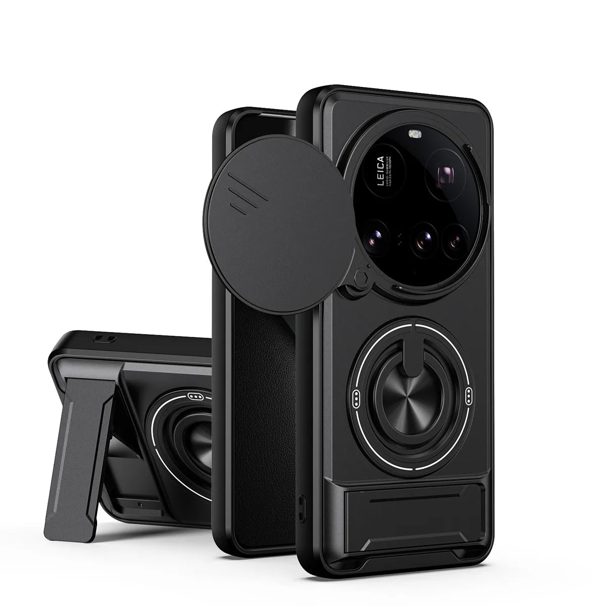 Sliding Lens Cover Armor Case with Rotating Ring Stand for Xiaomi 15 Ultra