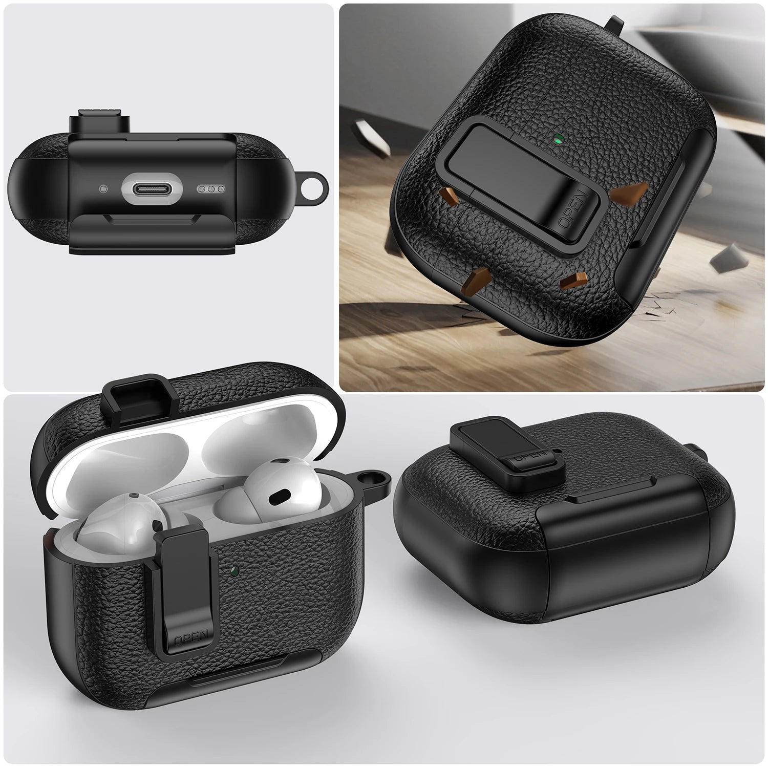 Premium Leather Protective Case with Secure Lock for AirPods Pro 3
