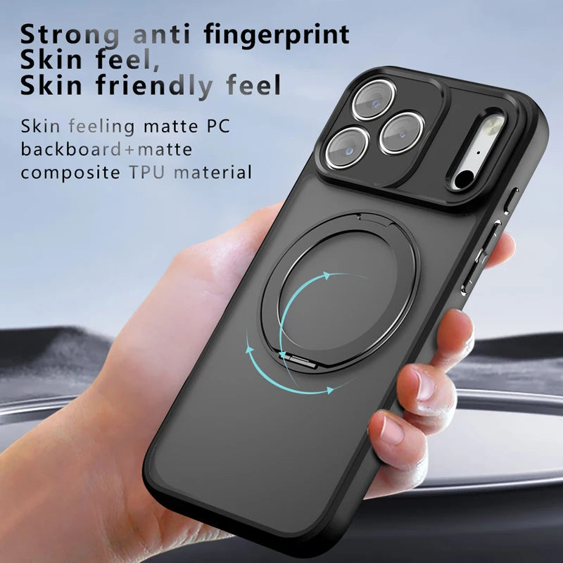 Frosted Matte MagSafe Case with 360° Rotating Ring Stand for iPhone 18 Series