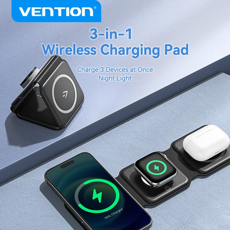 Vention 3-in-1 Fast Charging Magnetic Wireless Charger
