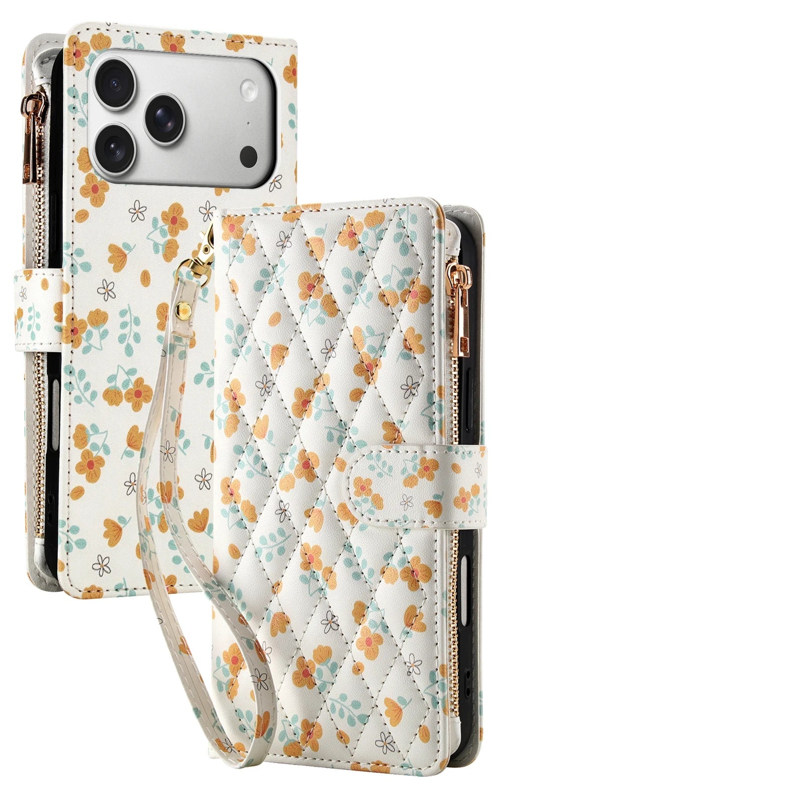 Embossed Leather Crossbody Wallet Case with Zipper Card Slot for iPhone 17 Series
