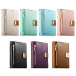 Vegan Leather 4-Card Kickstand Wallet Case with Zippered Coin Pocket for iPhone Duo
