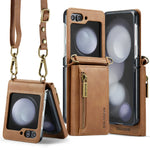 Crossbody Leather Wallet Case with Card Slot & Zipper for Samsung Galaxy Z Flip 6