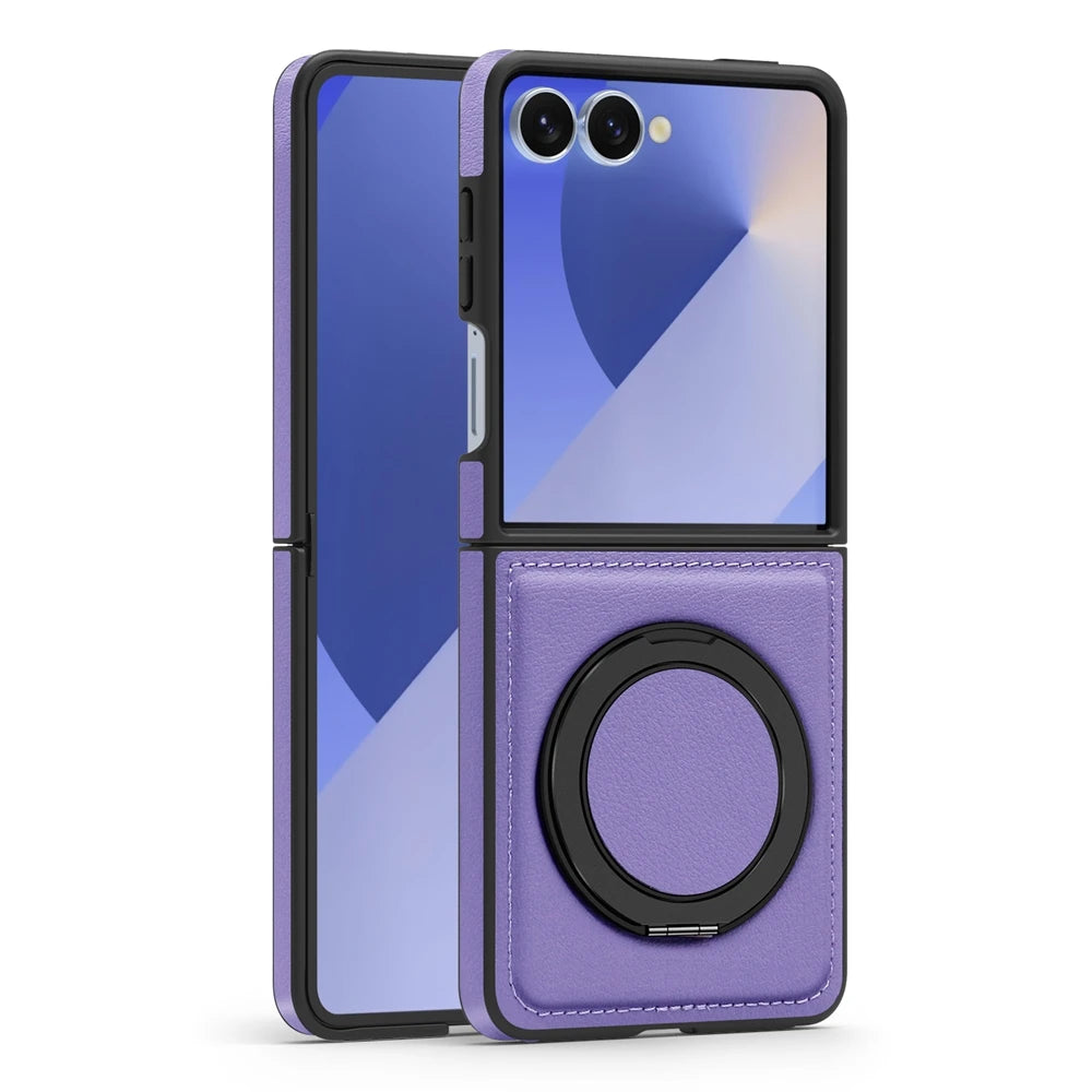 Samsung Galaxy Z Flip 7 Premium Leather Magnetic Case with Ring Holder