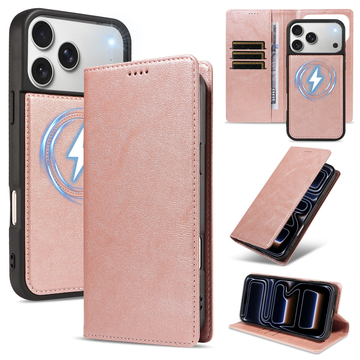 Shockproof Leather Folio Wallet Case with Detachable Magnetic Pouch for iPhone 18 Series