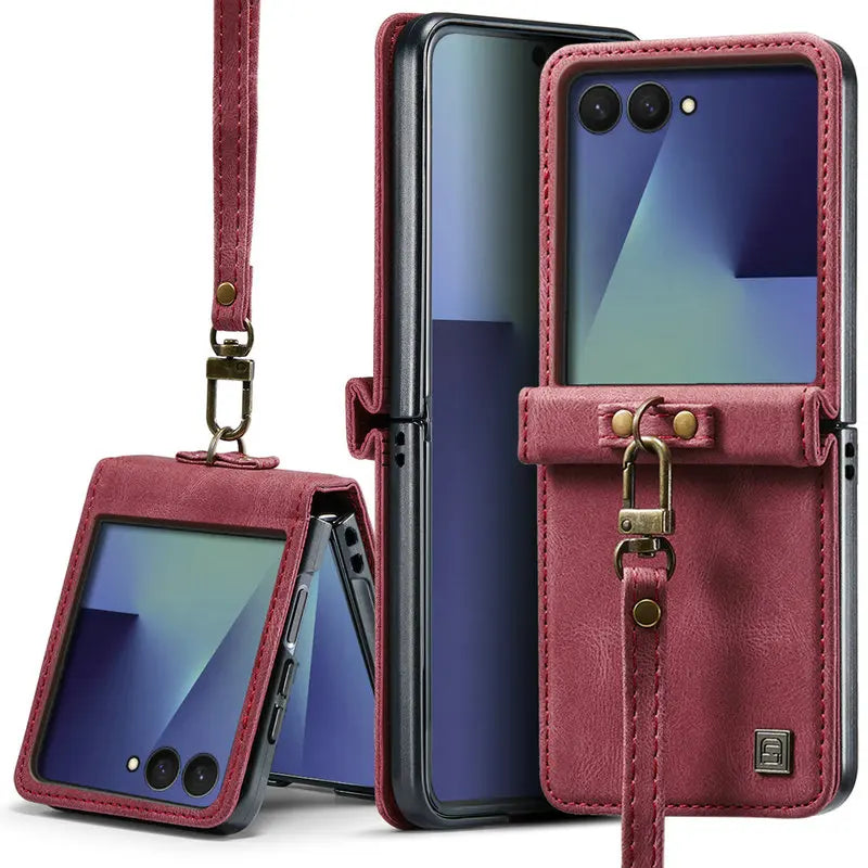 PU Leather Case with Detachable Wrist Lanyard for Samsung Galaxy Z Flip 8