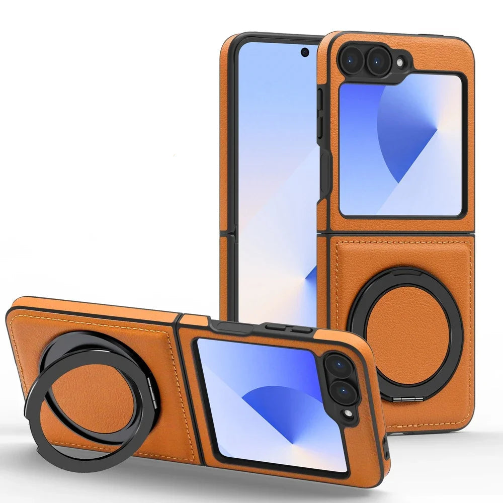 Premium Shockproof Leather Flip Case with 360° Ring Bracket for Samsung Galaxy Z Flip 6