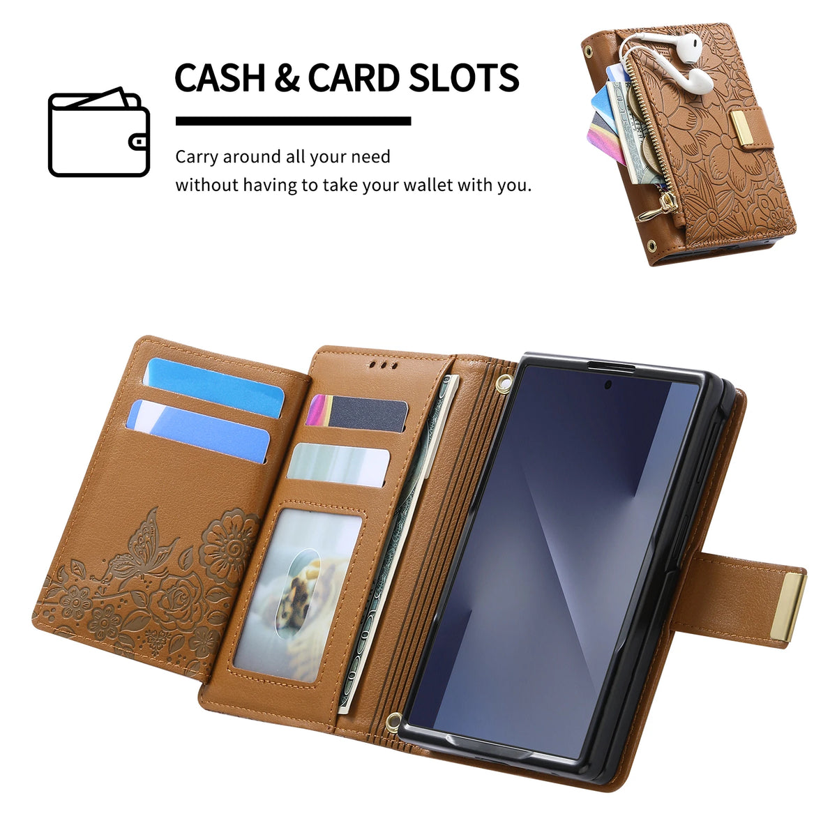 Leather Flip Wallet Case with Adjustable Kickstand for Samsung Galaxy Z Fold 8