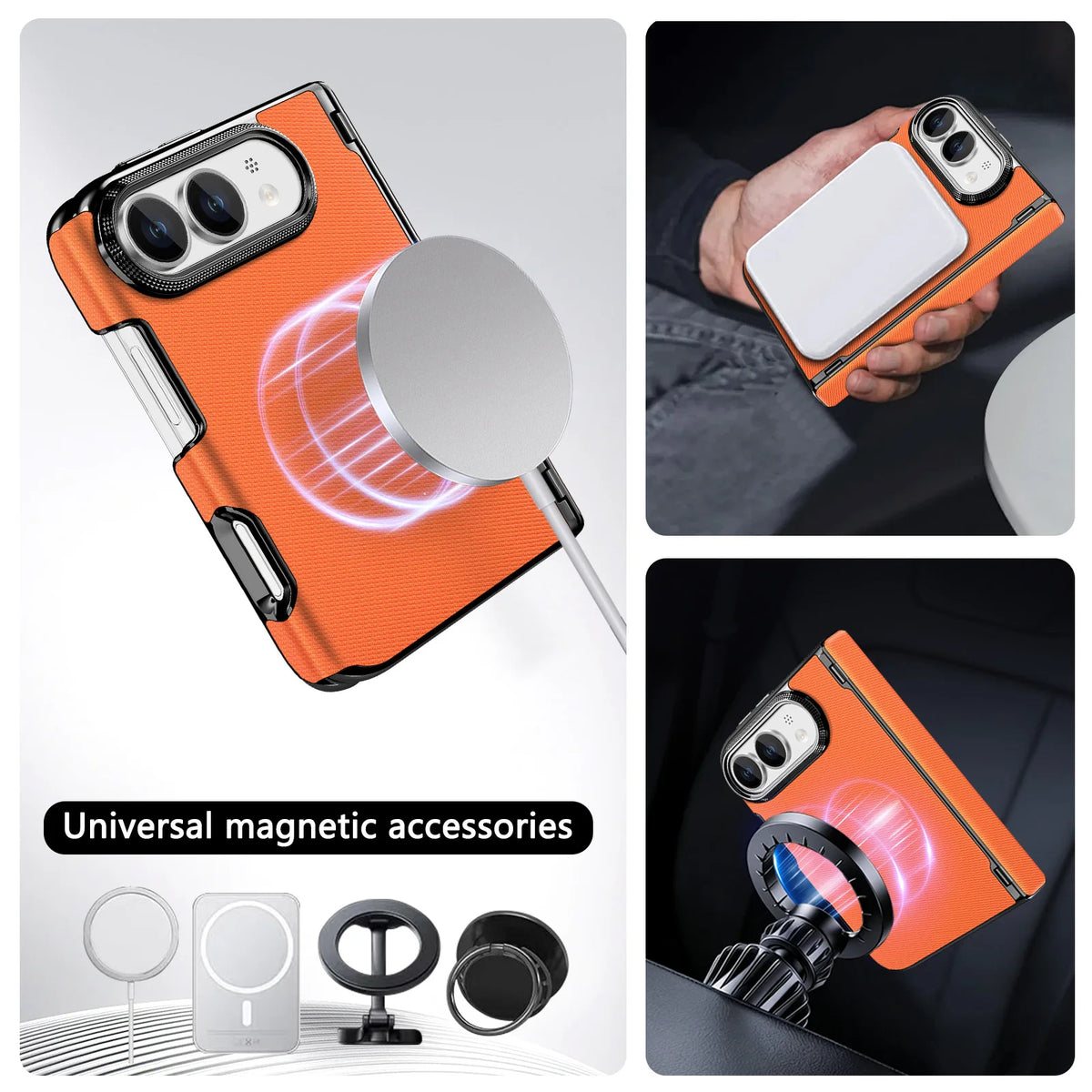 Textured Fabric Hinge Protection Case with Central Axis Reinforcement for iPhone Duo